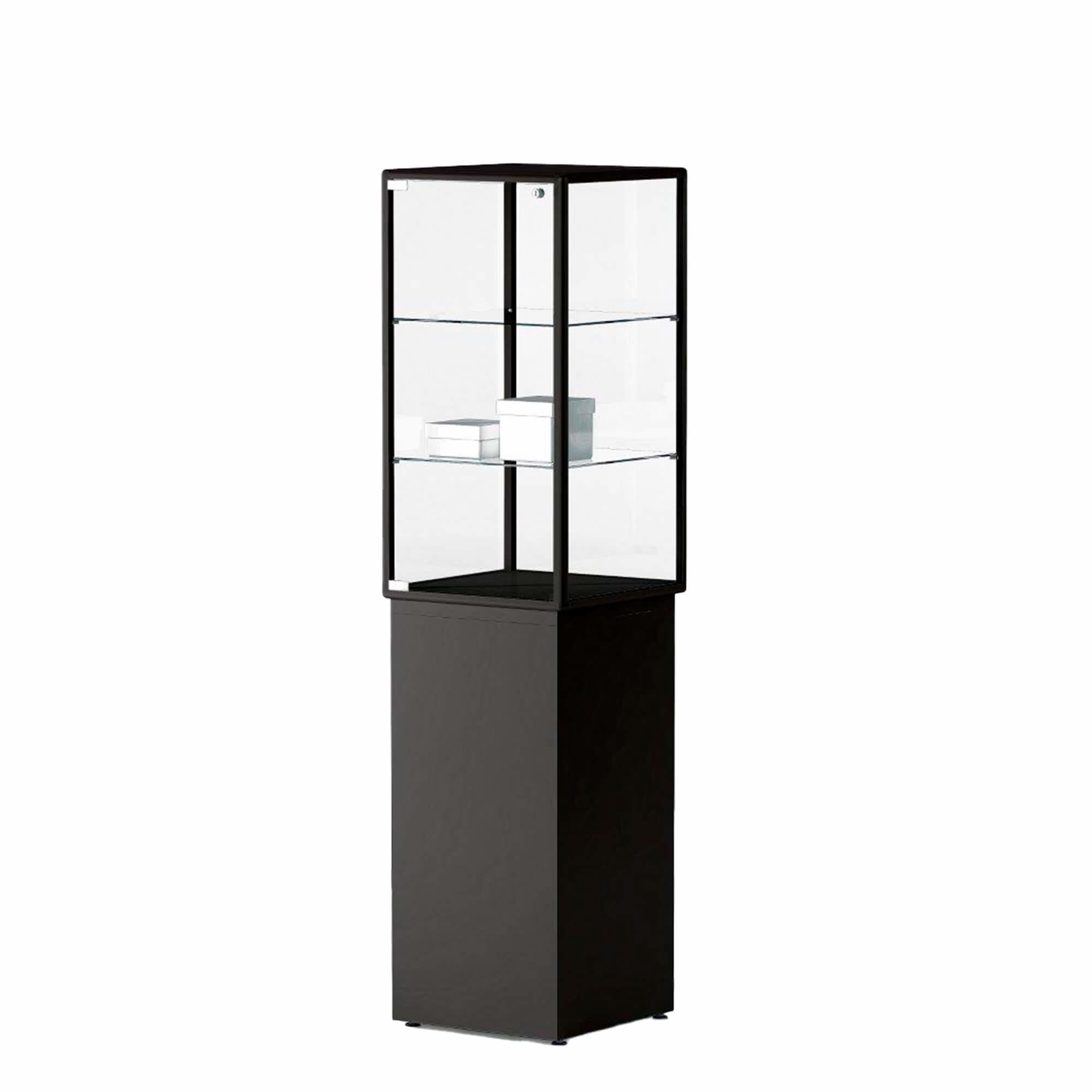 Glasmontre Lux m. 2 hylde og sokkel, Sort