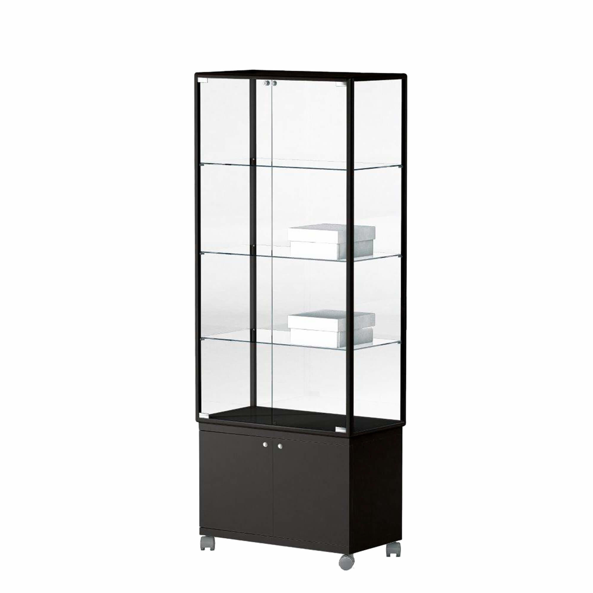 Glasvitrine Lux bred m. 4 hylder og skab, Sort