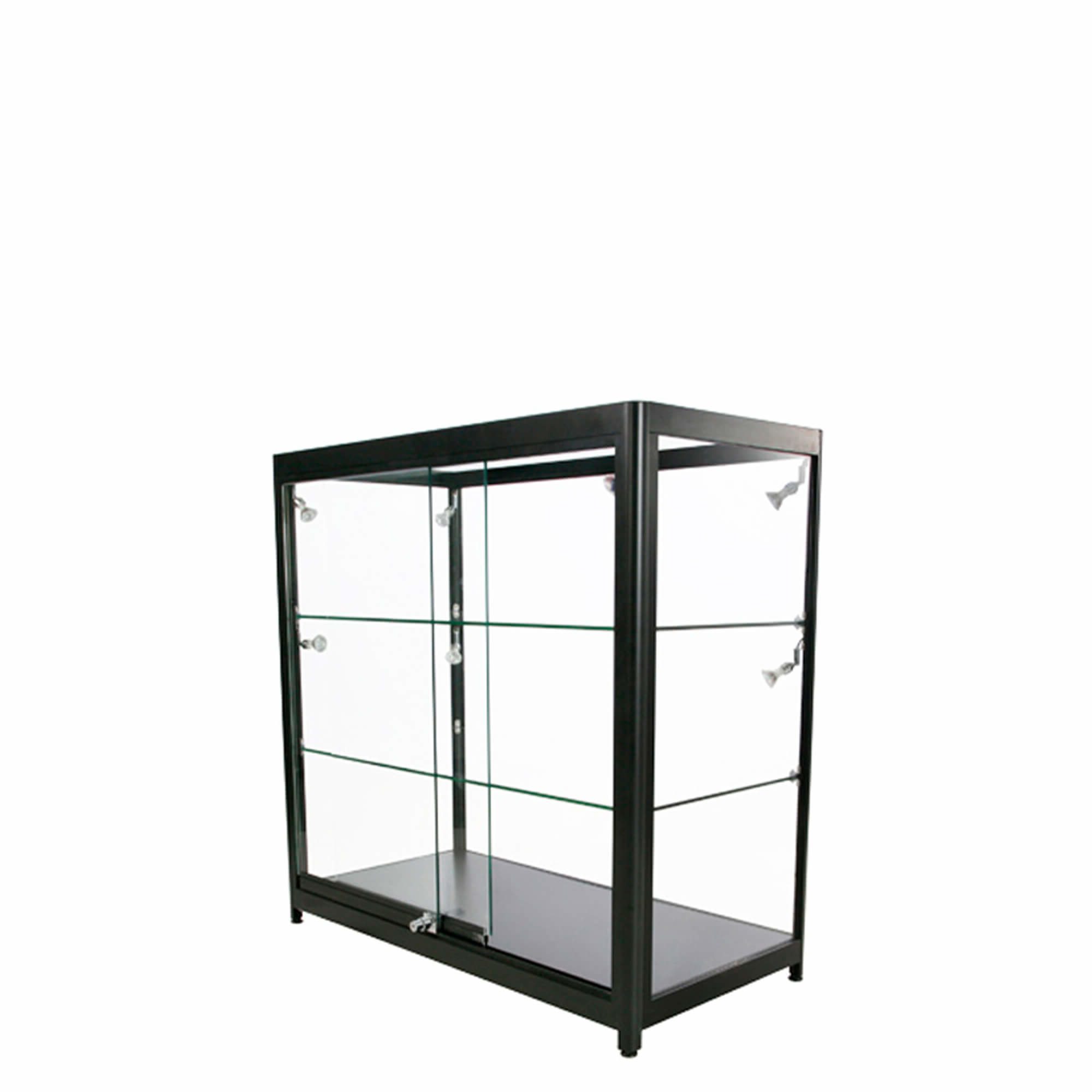 Glasmontre, Desk m. Skydelåger, Sort