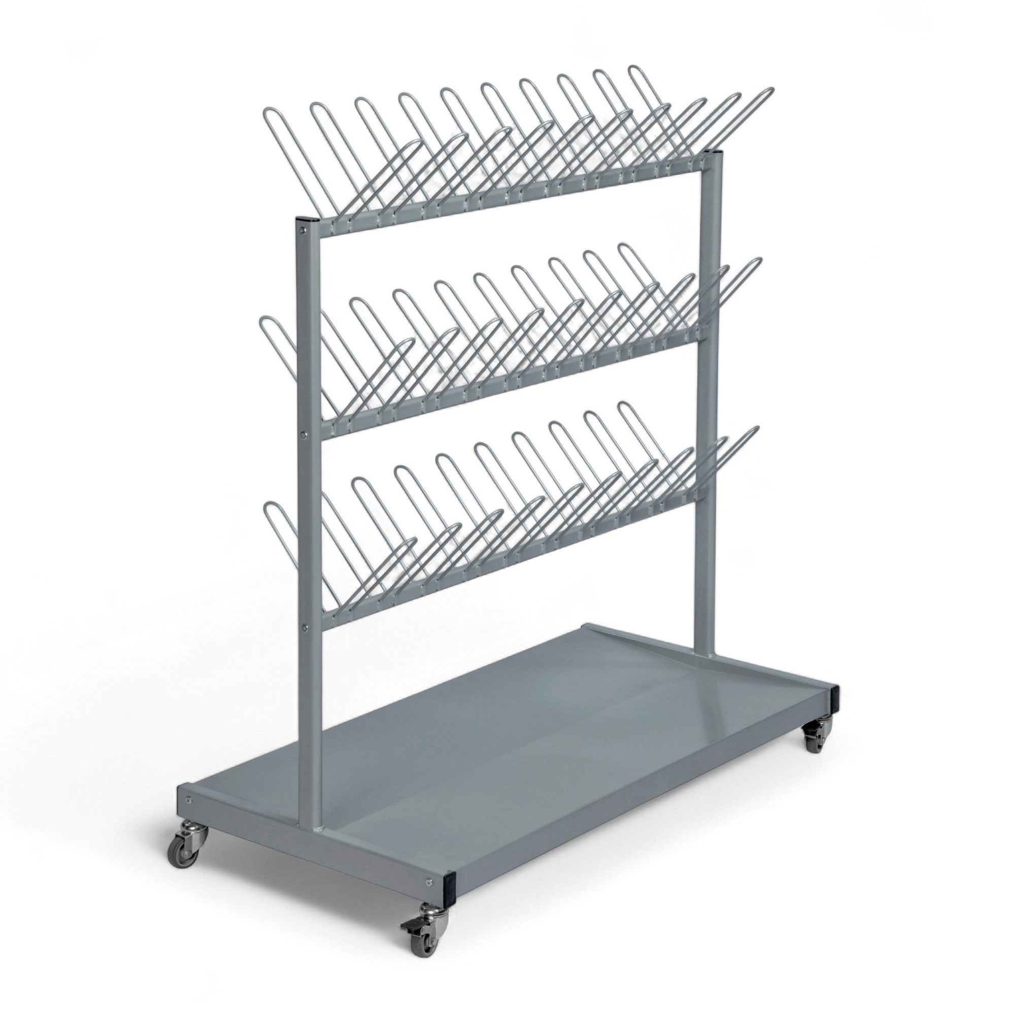 Skostativ med hjul | Til 30 par sko | 54x87x120h cm | Max 25 kg, Grå
