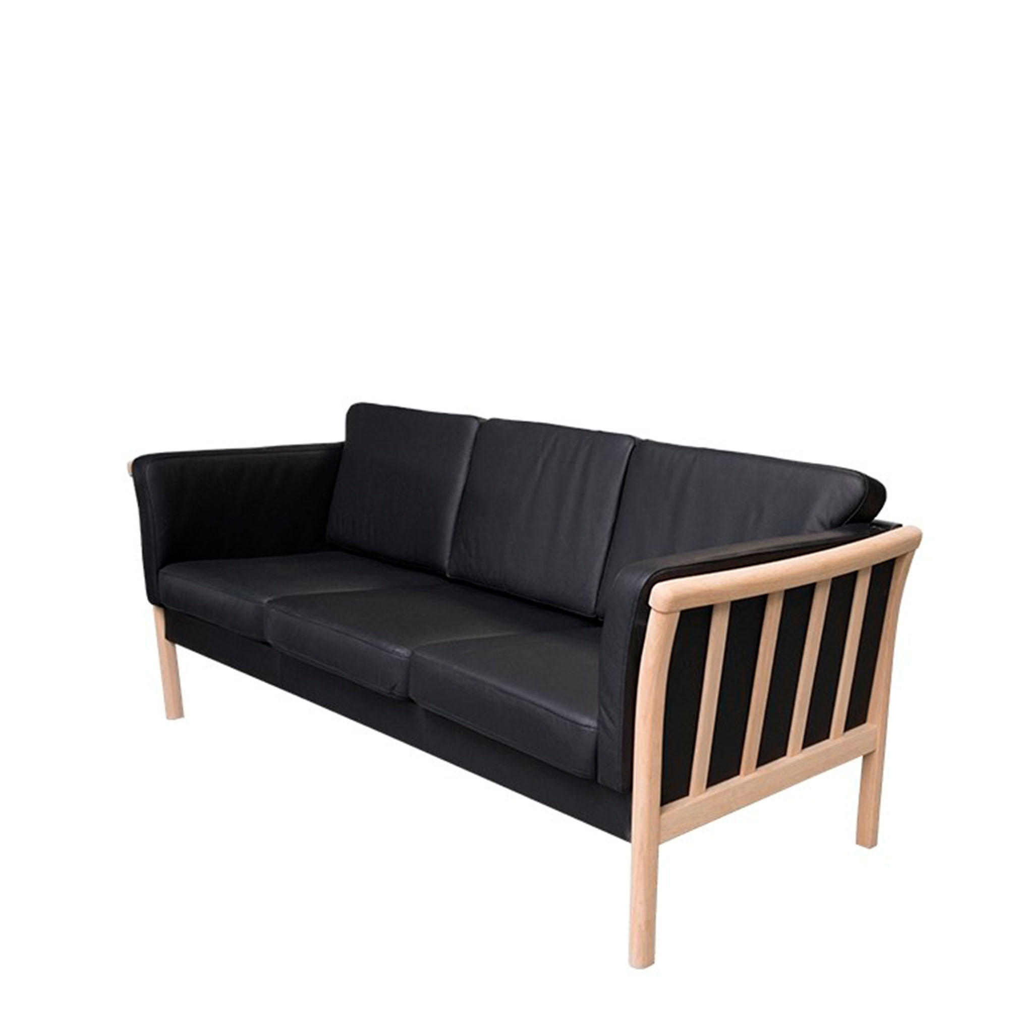 Newcastle 3-personers Sofa i Sort Læder og Eg