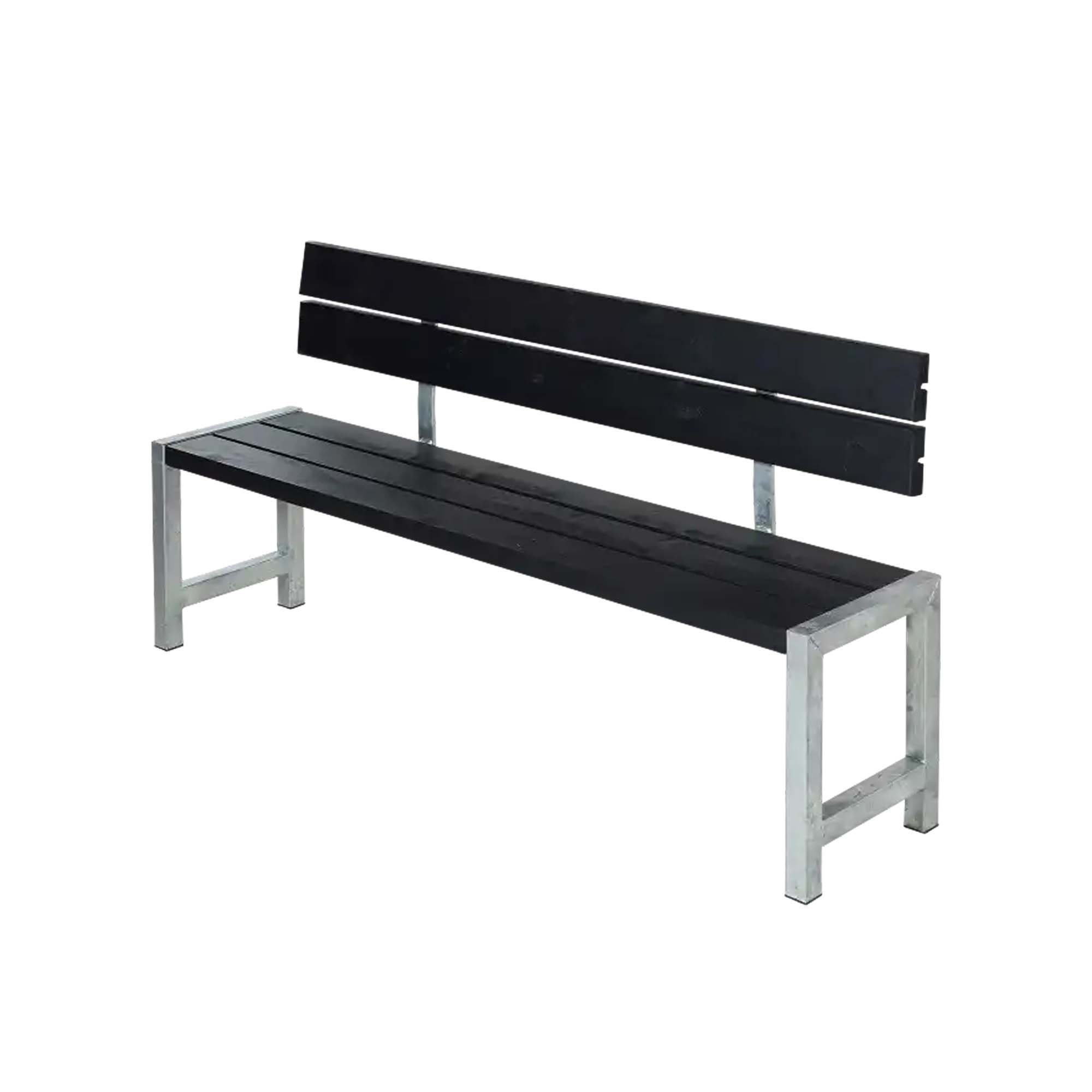 Plankebænk m. ryglæn 176 cm, sort