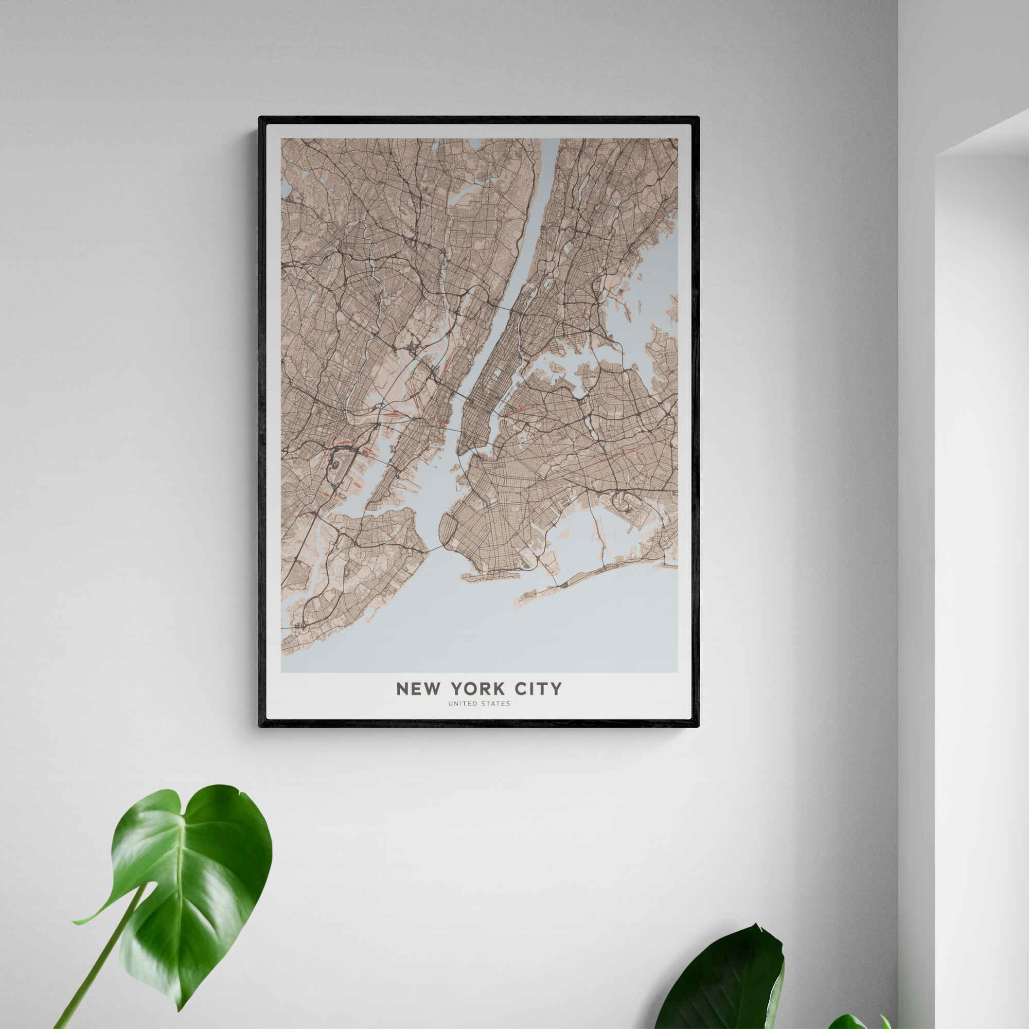 Akustik billede New York kort 56x80 cm, Sort