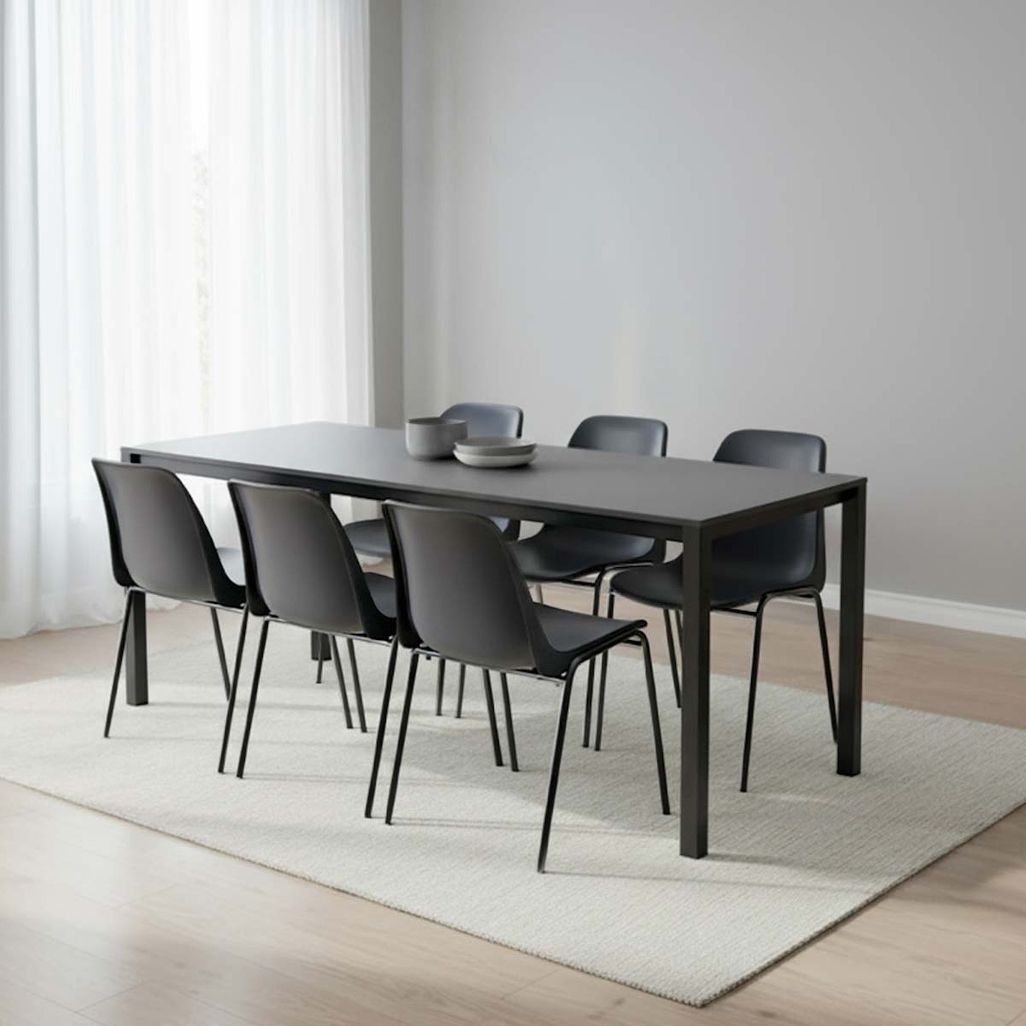 Kantinebord 80x180 bord Oporto Base X m. 6 Oporto Xtra stole, Antracit