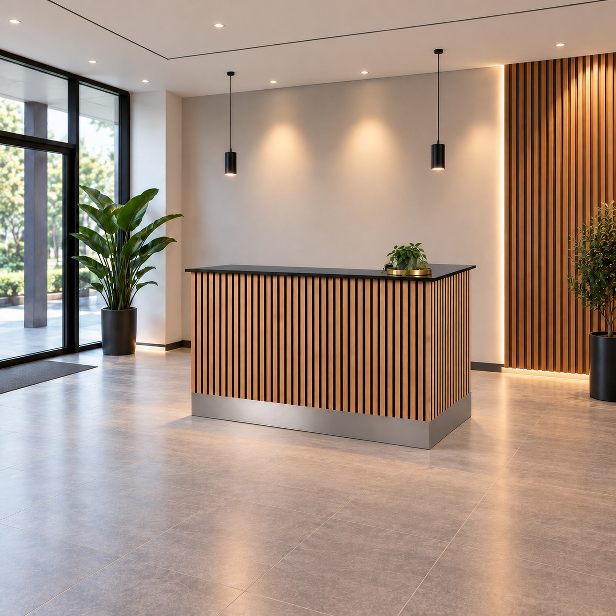 Receptionsskranke L-formet 180x120 cm m/akustik