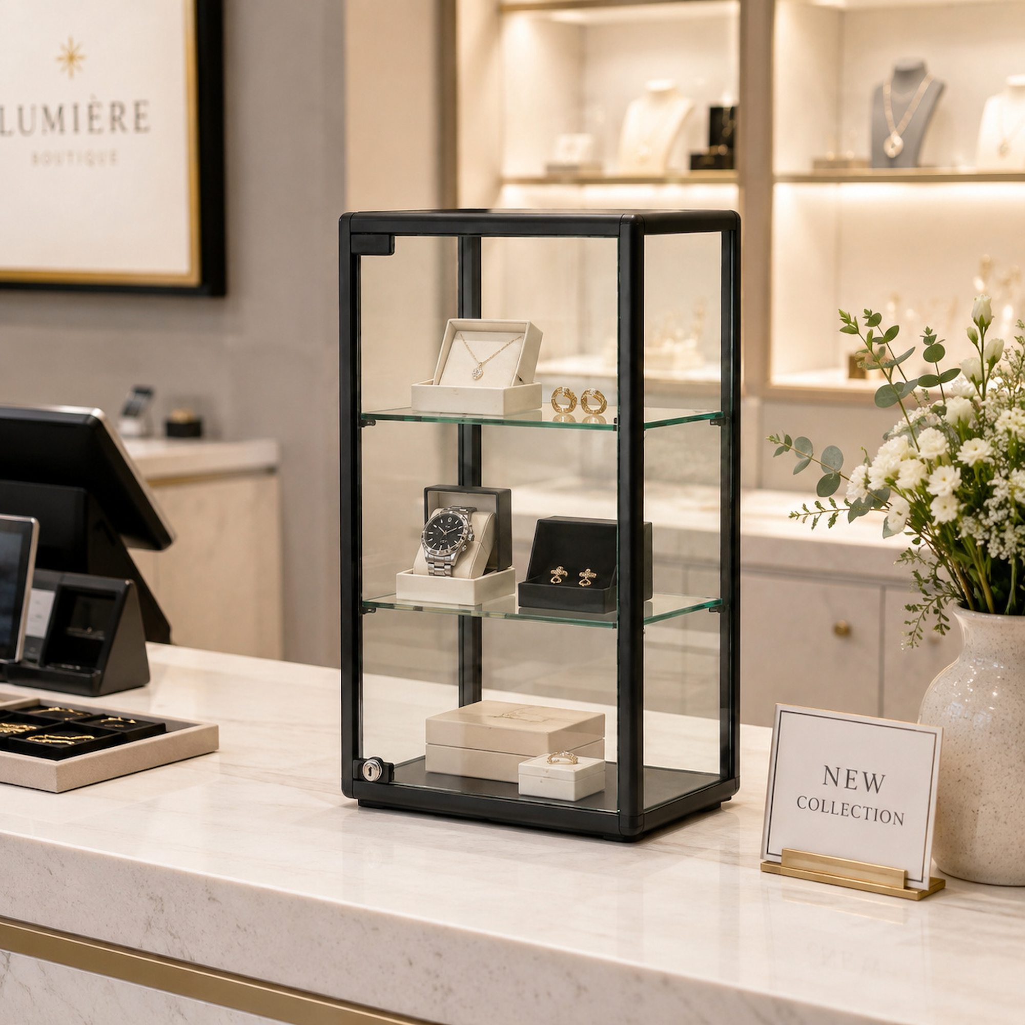 Glasmontre Lux til bord smal, Sort