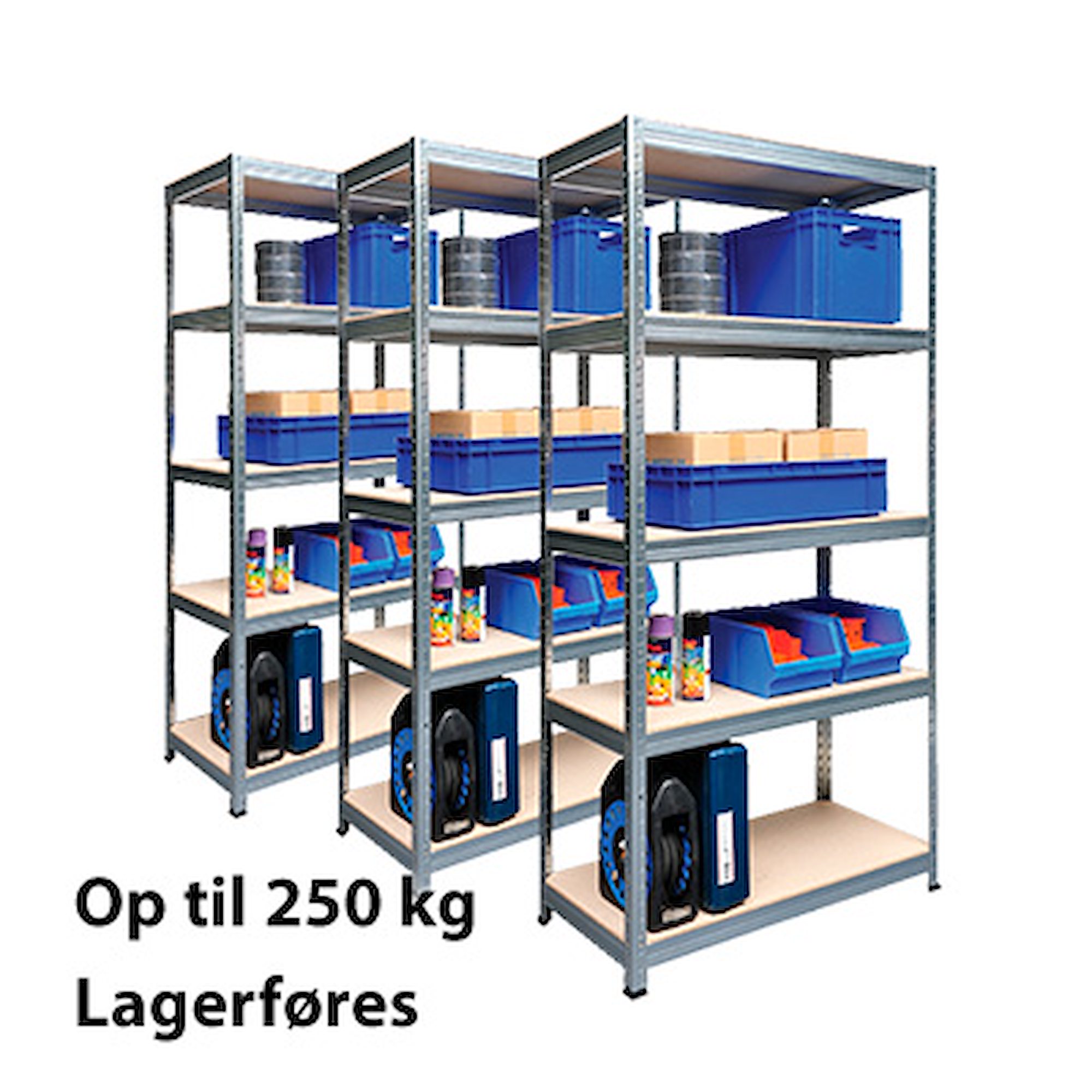 Stålreol med 5 hylder (3-pak) | 45x90x180h cm | Max. 265 kg. pr. hylde, Galvaniseret